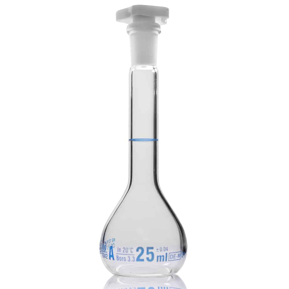25ml Glassco Borosilicate Glass Volumetric Flask with Plastic Stopper
