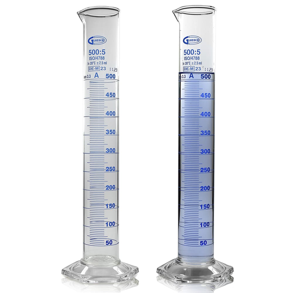 500ml Borosilicate Glass Hex Base Measuring Cylinder