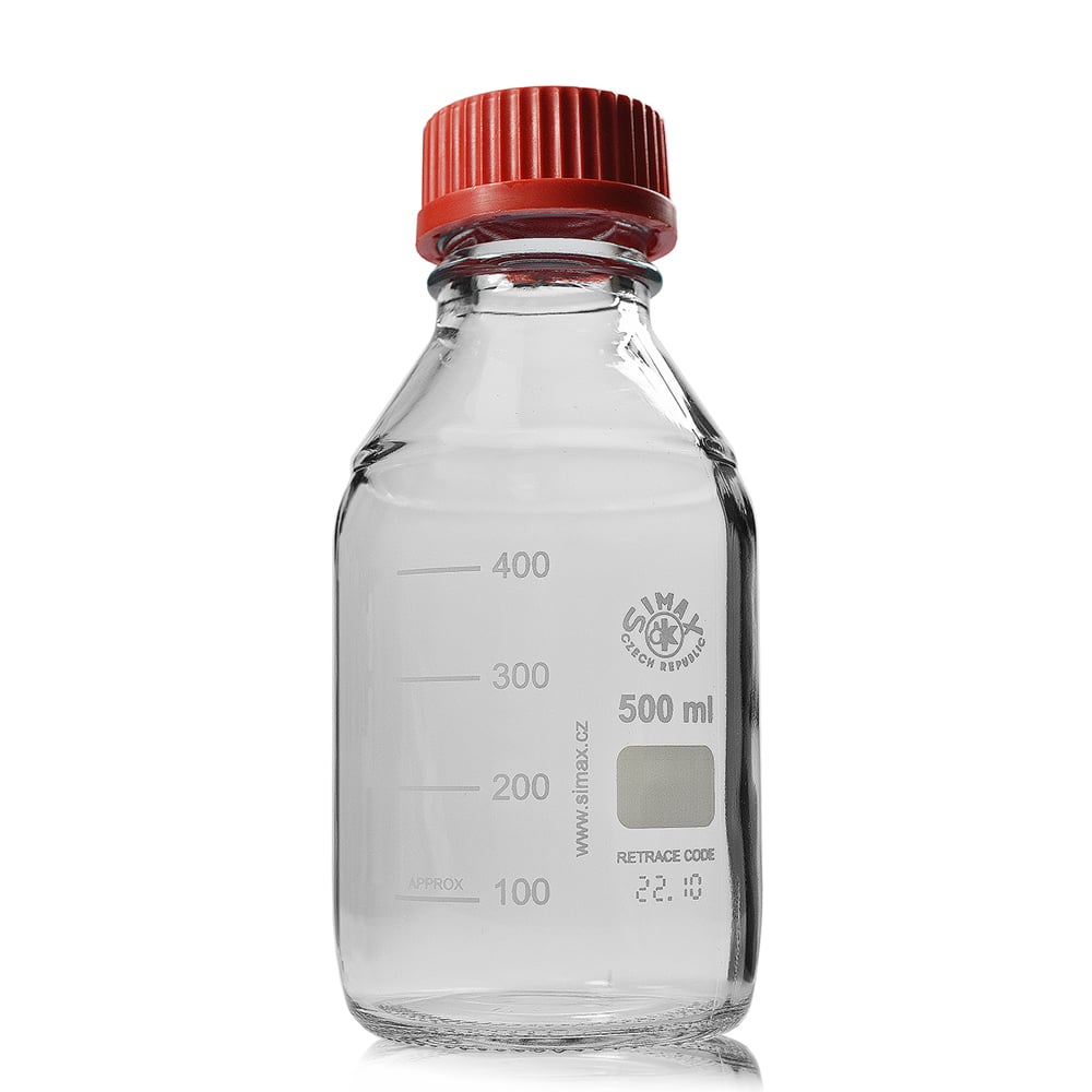 500ml Clear Glass Media Bottle with Red Screw Cap