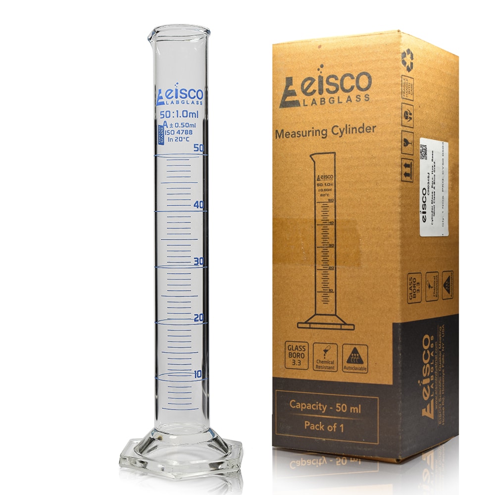 50ml Labglass Borosilicate Glass Hex Base Measuring Cylinder