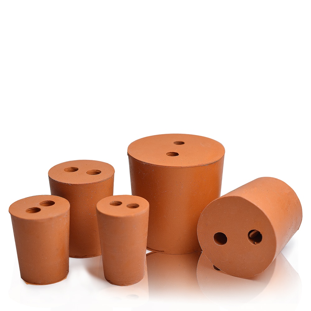 Eisco Solid Rubber Two Hole Stopper Assortment Pack, 50 Pieces