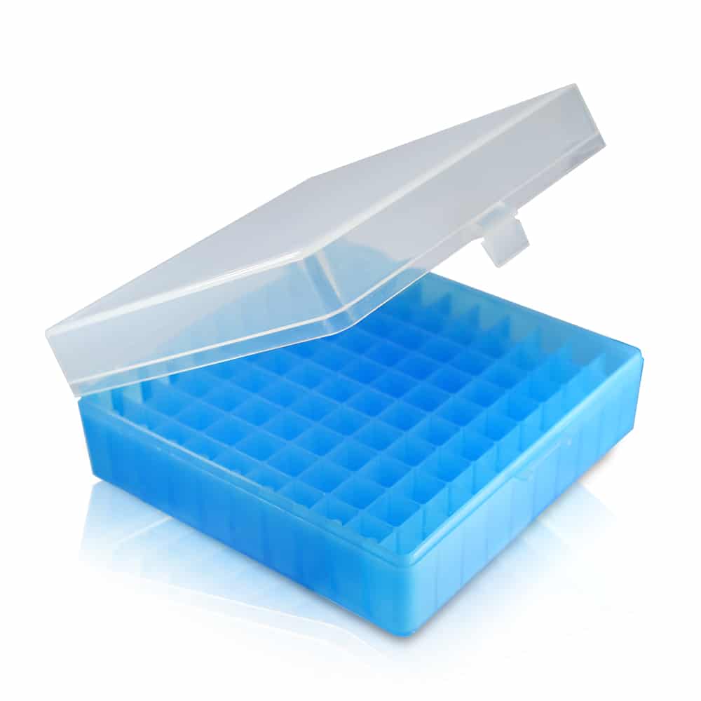 Polypropylene 100 Vial Freezer Box with Hinged Lid