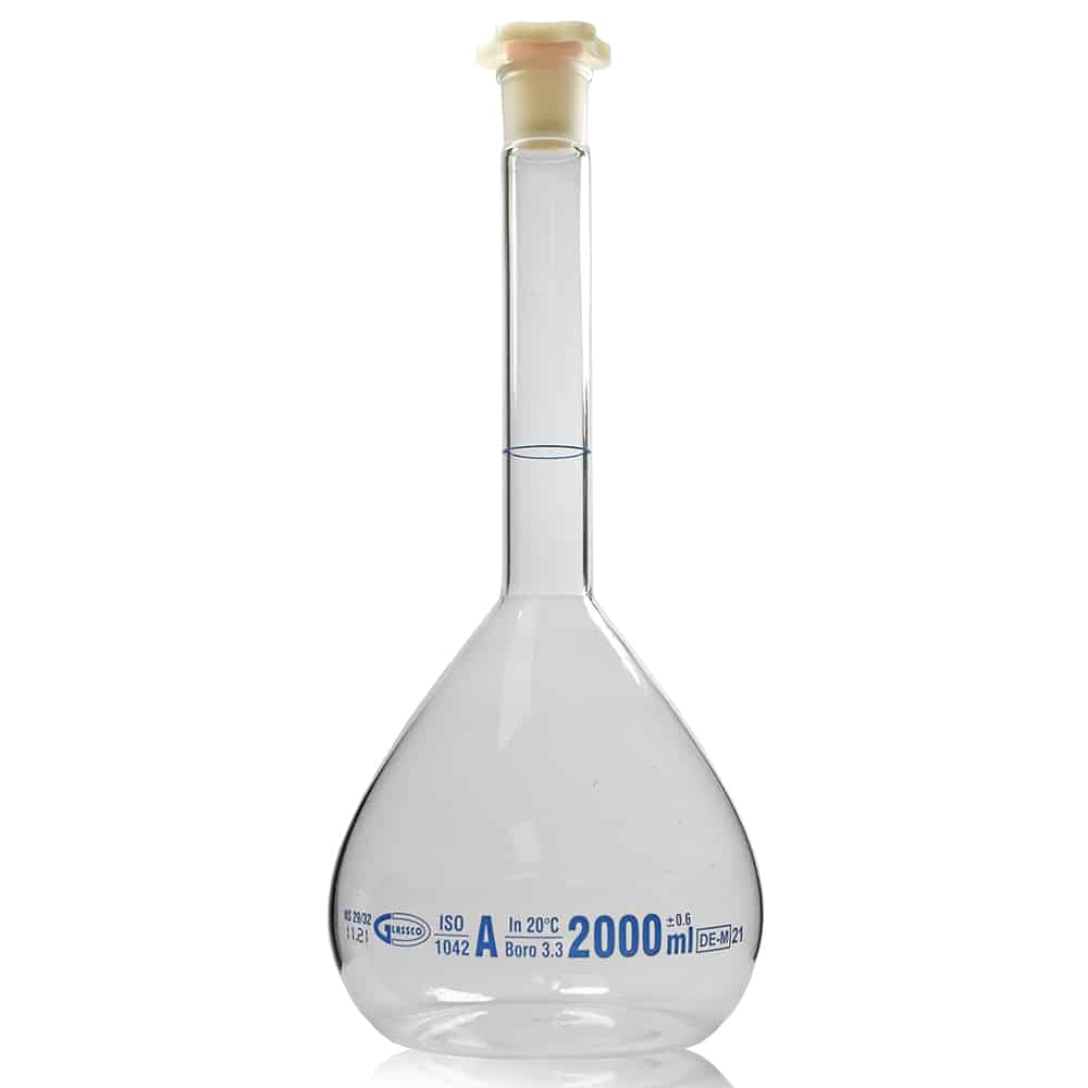 2000ml Borosilicate Glass Volumetric Flask with Plastic Stopper