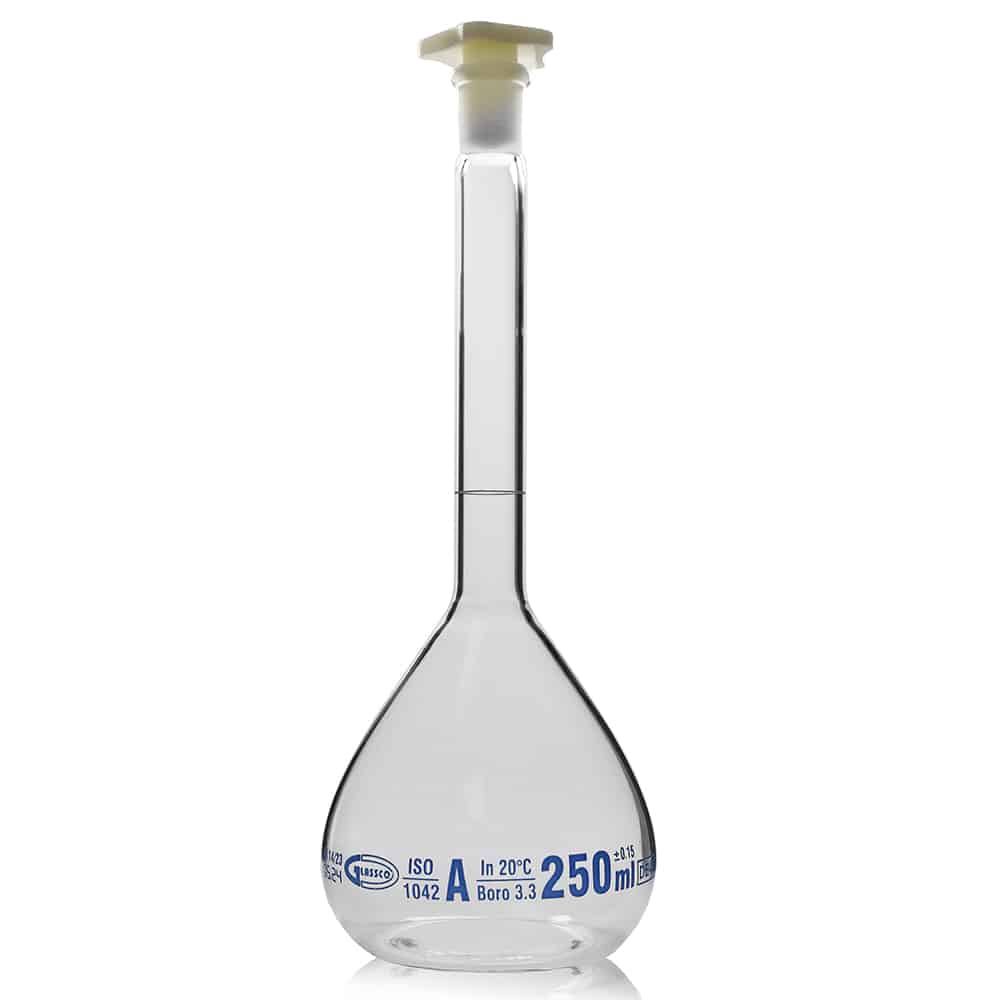 250ml Borosilicate Glass Volumetric Flask With Plastic Stopper
