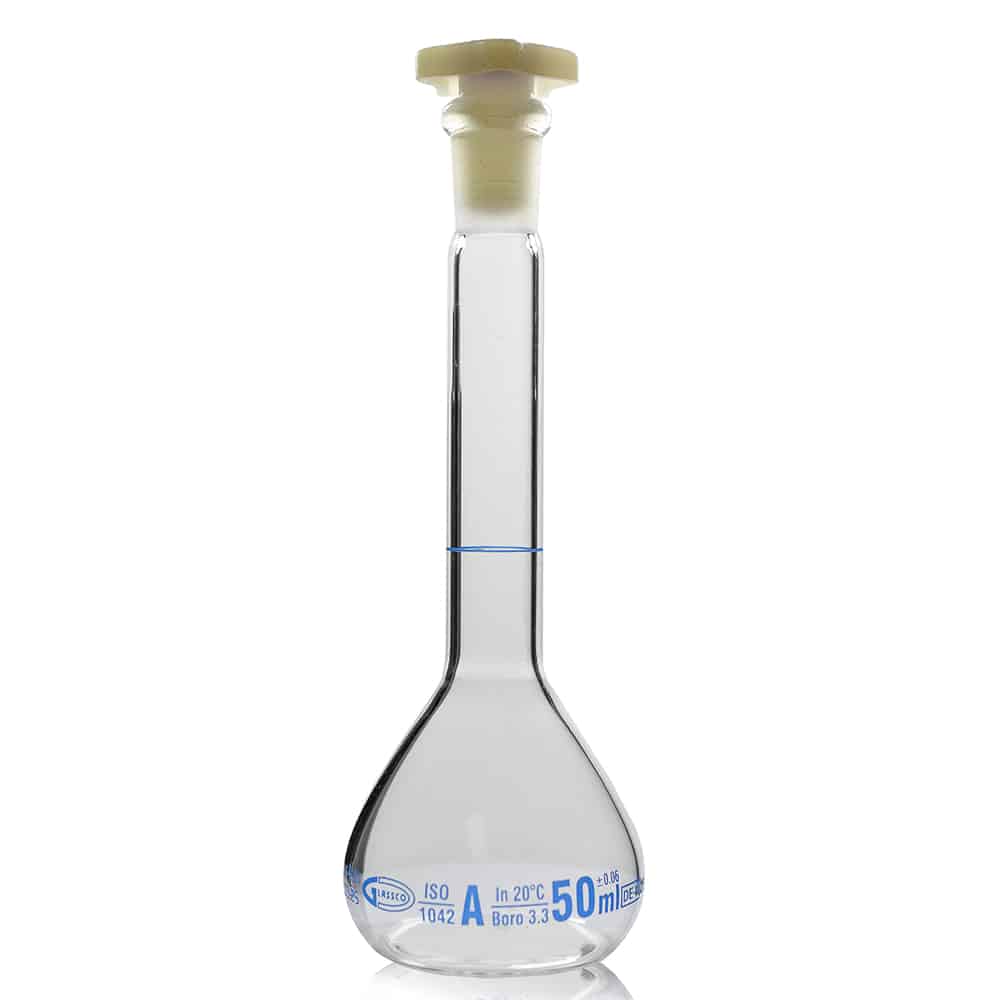 50ml Glassco Borosilicate Glass Volumetric Flask With Plastic Stopper